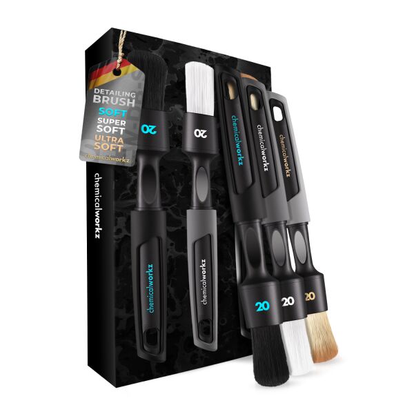 chemicalworkz Detailing Brush Set mit drei 20-mm-Pinseln und Verpackung