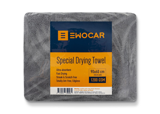Panno asciugatura grigio EWOCAR Special Drying Towel, 90 × 60 cm e 1200 g/m², nella confezione