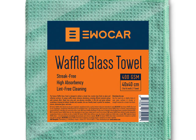 Panno verde EWOCAR Waffle Glass Towel confezionato, 40 × 40 cm e 400 g/m²