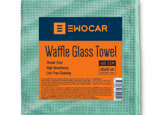 Panno verde EWOCAR Waffle Glass Towel confezionato, 40 × 40 cm e 400 g/m²