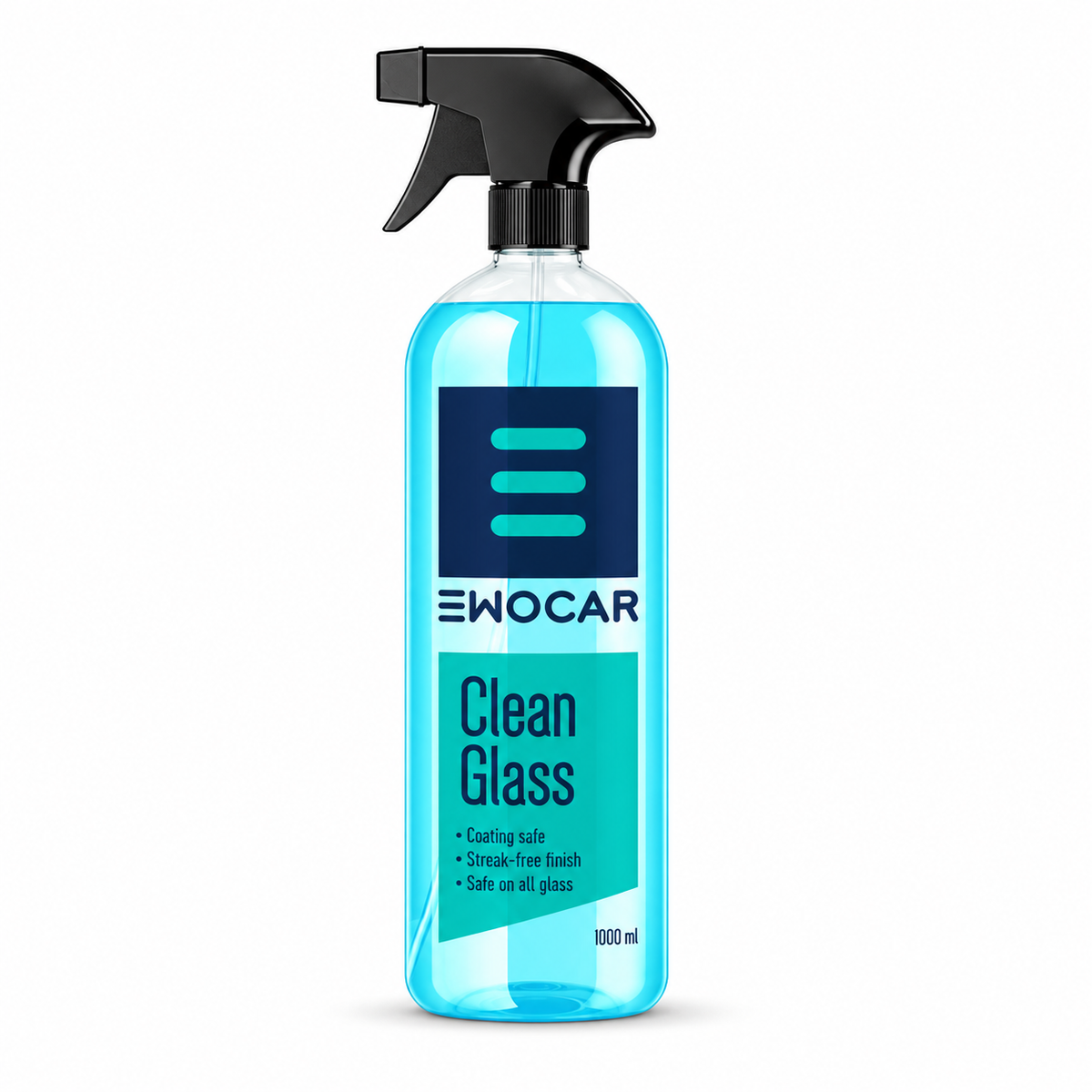 EWOCAR CleanGlass Glasreiniger 1 l mit schwarzem Sprühkopf vor weissem Hintergrund
