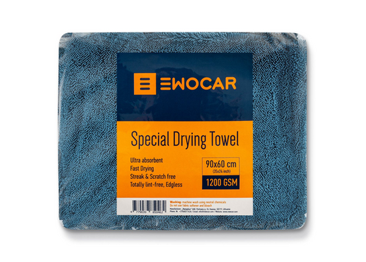 Panno asciugatura blu EWOCAR Special Drying Towel, 90 × 60 cm e 1200 g/m², nella confezione