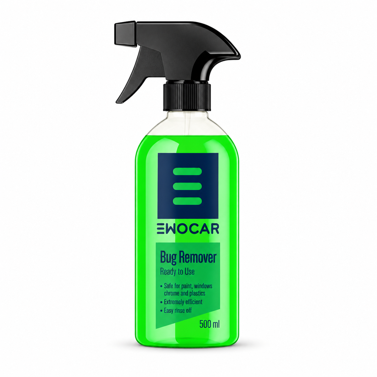 EWOCAR Bug Remover, detergente rimuovi insetti 500 ml con spruzzatore nero su sfondo bianco