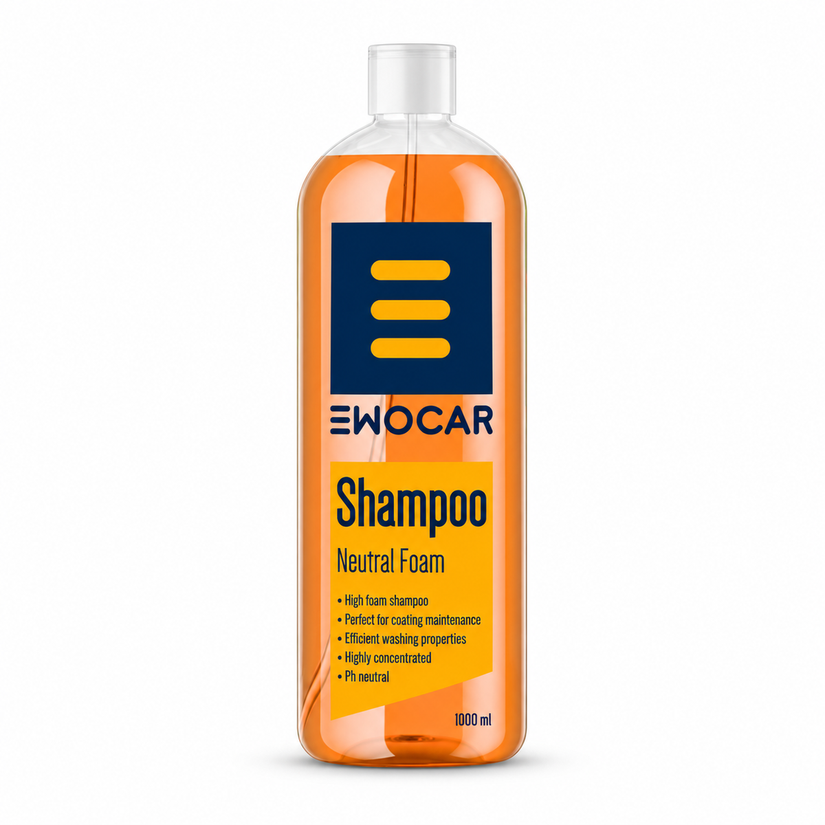 EWOCAR Neutral Foam Shampoo 1 l in flacone arancione con tappo a vite bianco su sfondo bianco