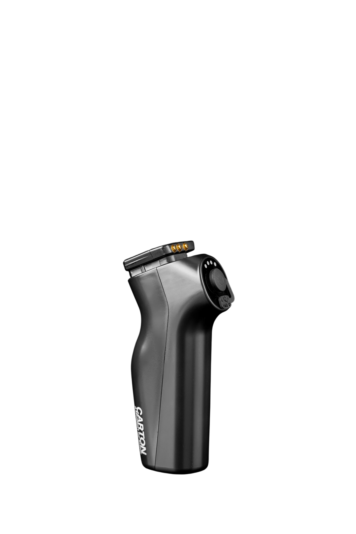 Carton Power-Grip Ersatzakku in Schwarz – Seitenansicht mit Kontakten und USB-C-Ladeanschluss