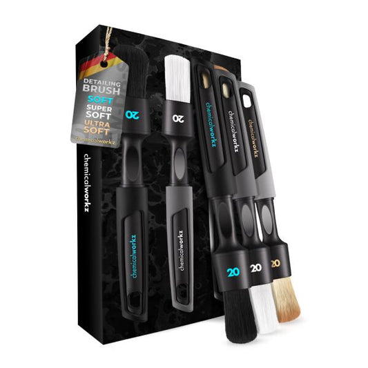 chemicalworkz Detailing Brush Set mit drei 20-mm-Pinseln und Verpackung