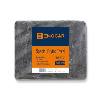 Serviette de séchage grise EWOCAR Special Drying Towel XL, 70 × 100 cm et 1600 g/m², dans son emballage