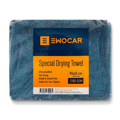 Blaues EWOCAR Special Drying Towel, 90 × 60 cm und 1200 GSM, in Verpackung