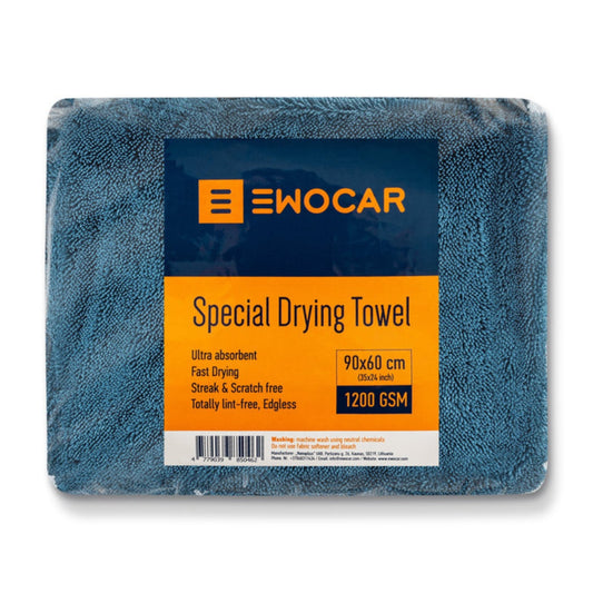 Panno asciugatura blu EWOCAR Special Drying Towel, 90 × 60 cm e 1200 g/m², nella confezione