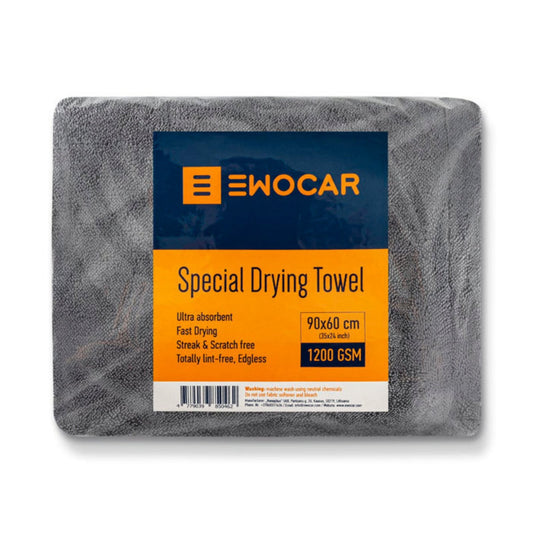 Panno asciugatura grigio EWOCAR Special Drying Towel, 90 × 60 cm e 1200 g/m², nella confezione