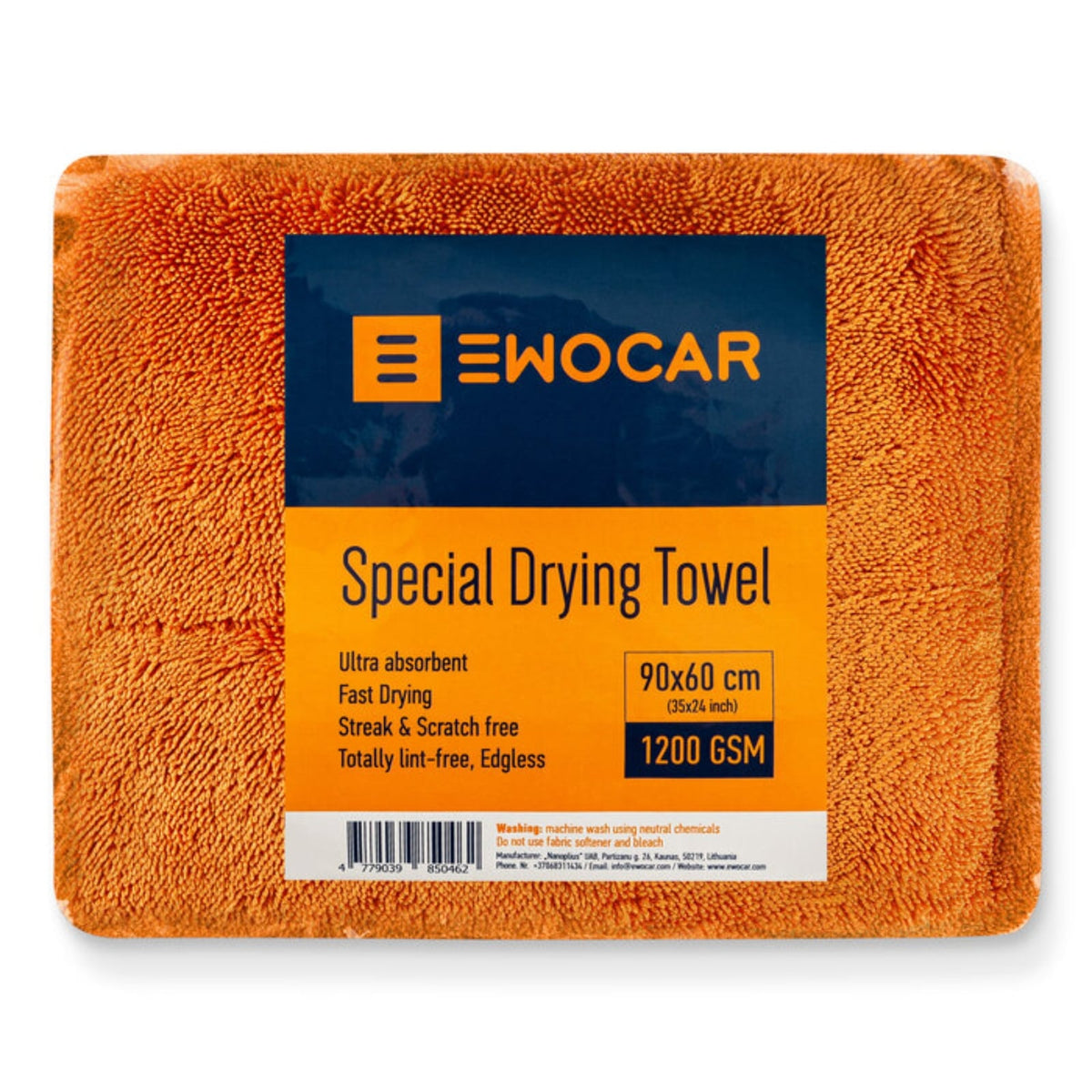 Oranges EWOCAR Special Drying Towel, 90 × 60 cm und 1200 GSM, in Verpackung