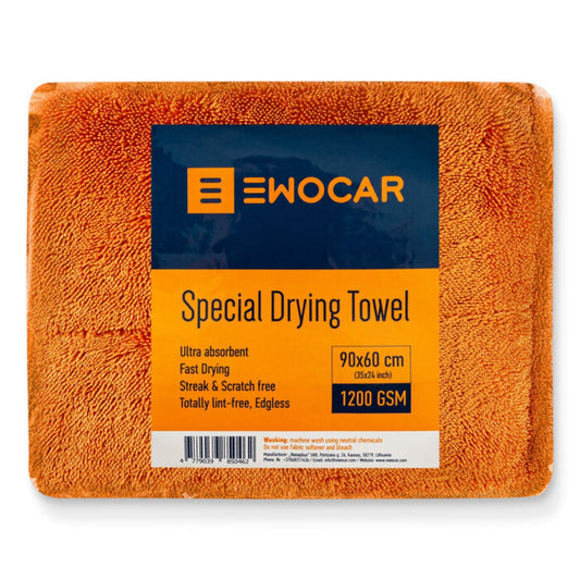 Panno asciugatura arancione EWOCAR Special Drying Towel, 90 × 60 cm e 1200 g/m², nella confezione